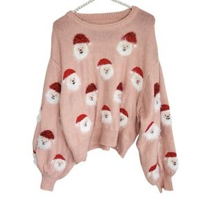Women's Pink Santa Face Holiday Sweater